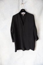 Halston Heritage size XS silk deep V neck top nude black short sleeve size 8