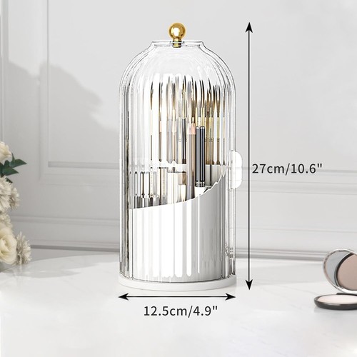 360° Rotating Makeup Brush Holder With Lid Luxury Cosmetic Organizer Storage Box - Picture 8 of 11
