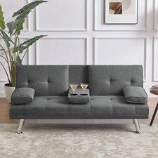Futon Sofa Bed Convertible Couch for Living Room with 2 Cup Holders