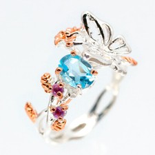 Gift Jewelry Natural Blue Topaz 925 Sterling Silver Ring handmade / RVS126