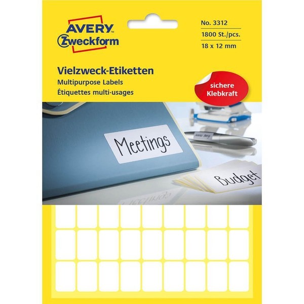 1.800 Avery Zweckform Vielzweck Etiketten 3312 Weiß 18,0 X 12,0 Mm-image