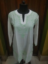 XL 45" HANDMADE KURTI KURTA TUNIC 100 COTTON TOP ETHNIC CHIKAN EMBROIDERY DRESS