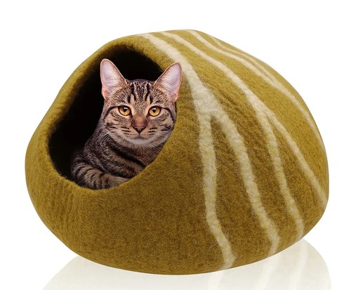 Cueva de lana para gatos / cama para gatos / casa cálida para gatos / lana natural fieltro a mano para gatos - Imagen 4 de 16