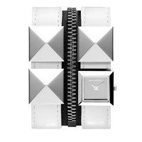 Karl Lagerfeld Kl2006 Ladies White Leather Double Cuff Strap Karl Lagerfeld Kl2006 Ladies White Leather Double Cuff Strap