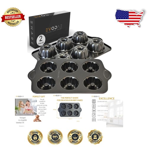 2er Pack Mini Bundt Kuchenformen - Premium Antihaft Kohlenstoffstahl für makellose Kuchen