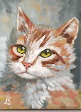 Cat Oil Painting on Canvas Red Cat Original Impressionism Art Animal Small Art
