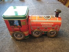 TIN LOCOMOTIVES - LOT OF 2 - CHRISTMAS  SANTA'S EXPRESS - CANDY TINS  ek80 