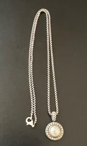 David Yurman ~ Sterling Chain Pearl Necklace with Pave Diamonds ~ Free Shipping - 第 1/6 張圖片