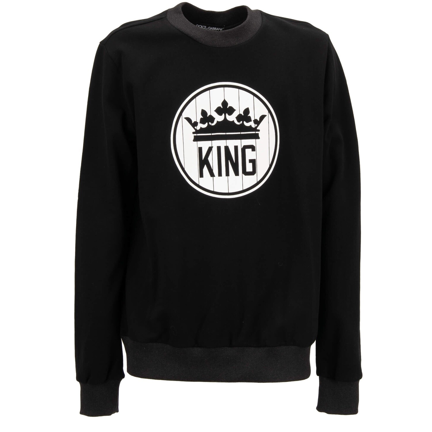 DOLCE & GABBANA Crown Printed Sweatshirt Sweater KING Black White 11567
