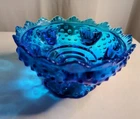 Vintage Fenton Blue Hobnail Glass Pedestal 6 Candle Holder Flower Bowl Marked