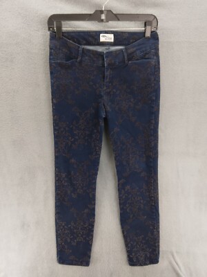 Old Navy The Diva Cropped Pants Women Sz 2 Dark Blue Floral Straight Leg Stretch
