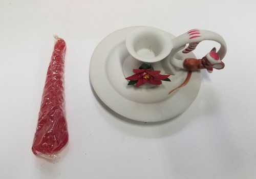 VTG Giftco Inc Night Before Christmas Porcelain Mouse Poinsettia Candle Holder - Picture 5 of 8