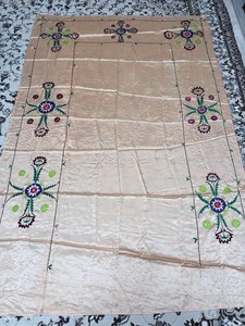 Peach Uzbek Suzani Handmade Embroidery 210x140 cm Floral Medallions Boho Décor