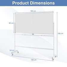 Whiteboard on Wheels Double-Sided Magnetic Whiteboard 180x90CM Wheeled
