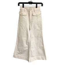 Zimmermann Anneke Cropped Flared Jeans Ivory Embroidered Trim 24 / US 0 AS IS