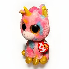Ty Beanie Boos Fantasia the Unicorn Plush 6  Pink Tie-Dye Gold Hooves Tag