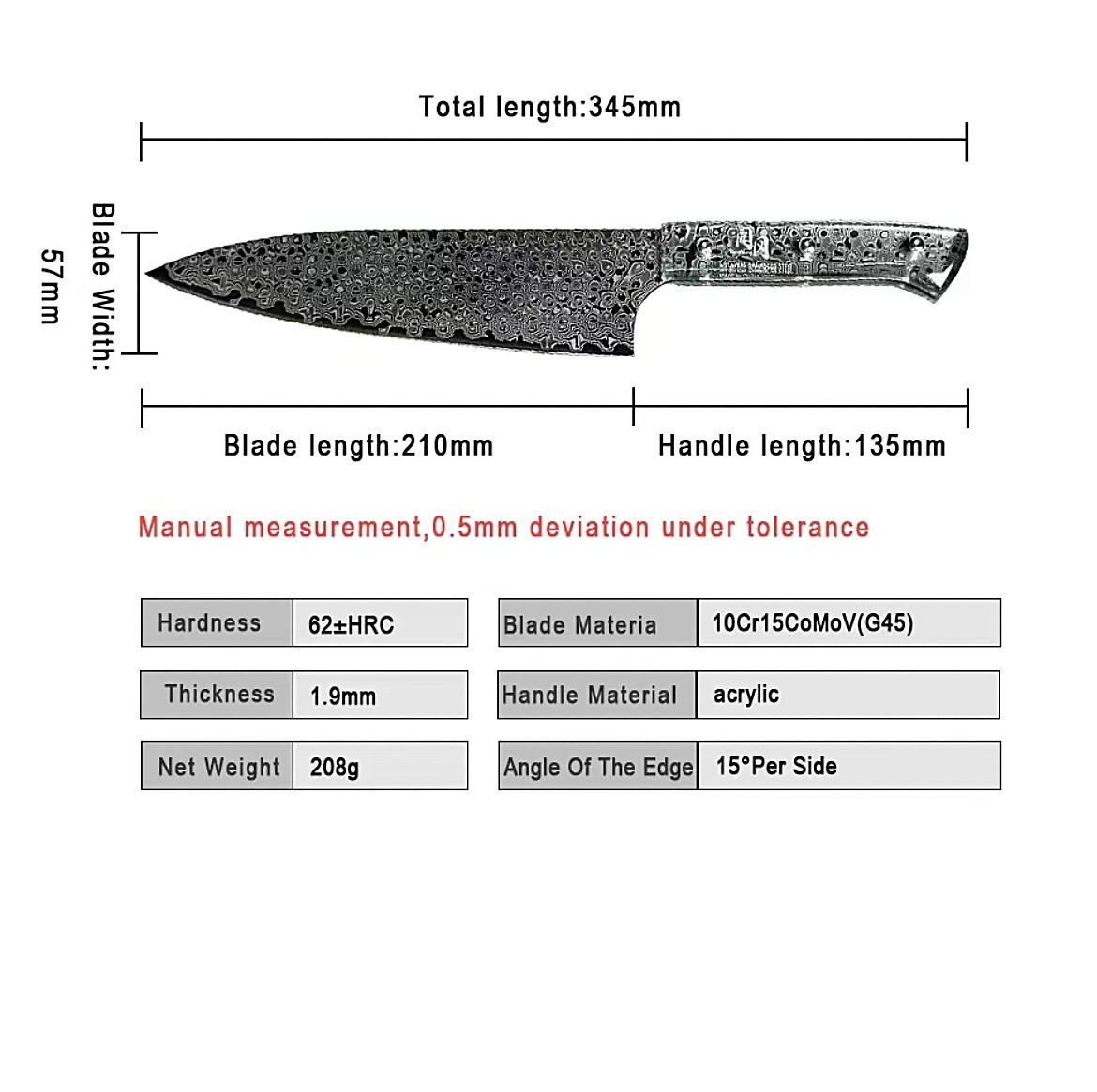 Tonggang 8" Chef Knife 45-Layers Damascus Steel Blacken