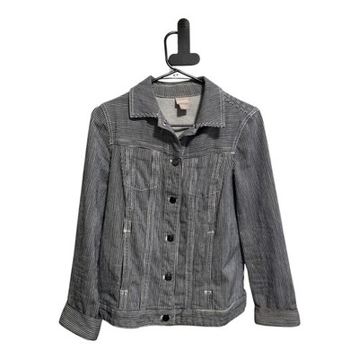 Chico's Jacket Womens Blue White Stripe Bi-stretch Denim Style