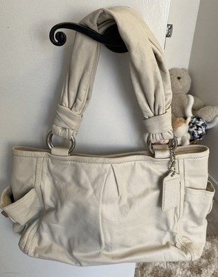 Coach White Large Leather Tote Bag with Thick Leather Straps Good Used Condition