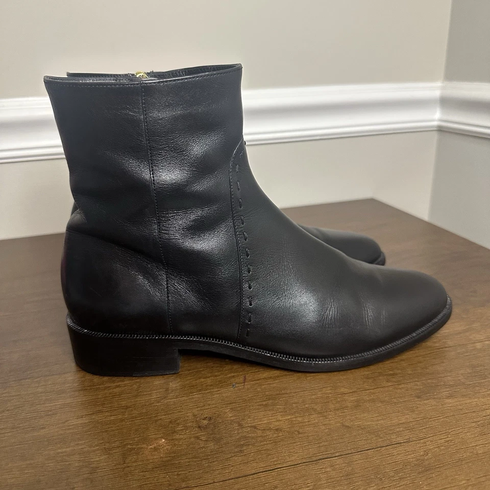 Botines Chelsea Salvatore Ferragamo de cuero negro con tacón ancho talla 10 Foto 4 de 4