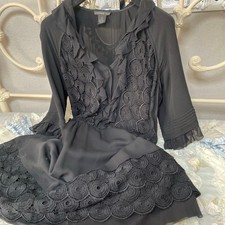 Viviantam 100% Silk Black Dress with Lace Cutwork US Size Adjustable Fits