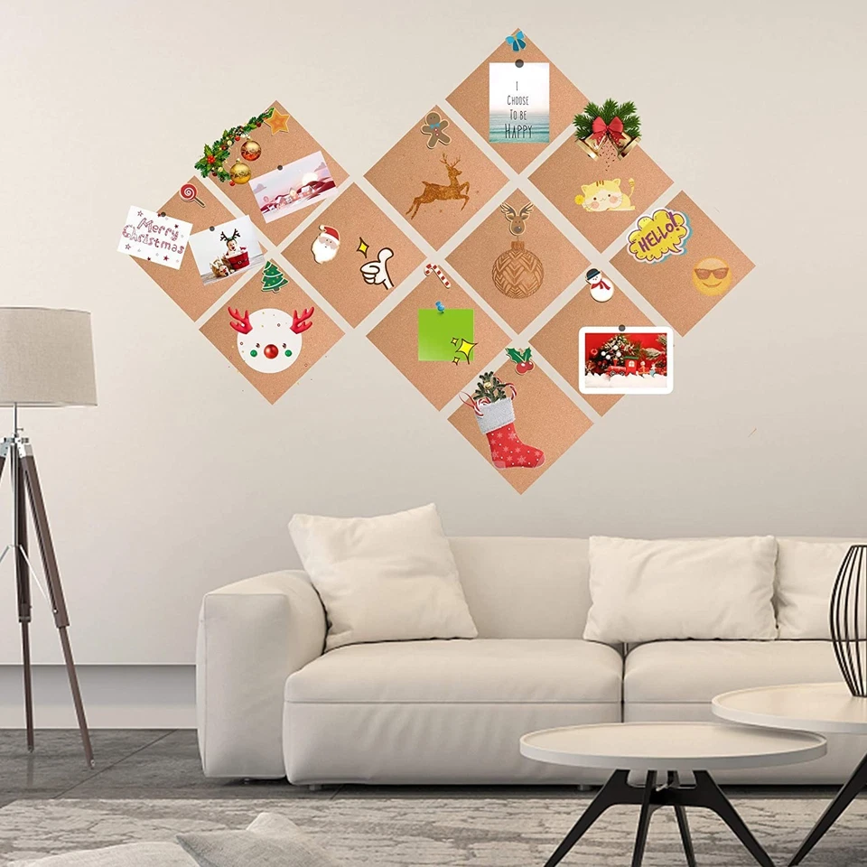 Cork Board 12x12 - 1/2 Thick Square Bulletin Boards 12 Pack Cork Tiles with 1... - Image 2 of 4