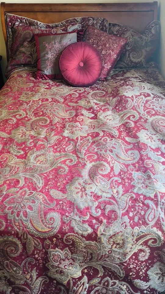 JUEGO DE 6 PIEZAS EDREDÓN CROSCILL Rojo y Dorado RARO MYSTIQUE KING, Almohadas Decoras y 2FUNDAS Foto 3 de 4