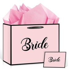 Pink Bride Gift Bag Bridal Shower Wrapping With Tissue Paper Greeting Card