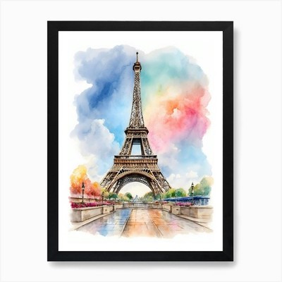 Watercolor Eiffel Tower Paris Art P Framed Wall Art Poster Canvas Print Picture