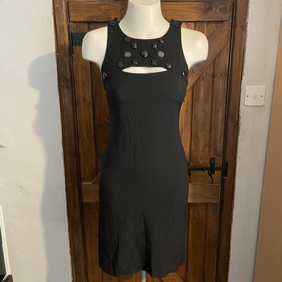 Marella Max Mara Damen schwarz verziert ärmellos Midikleid Größe UK 10