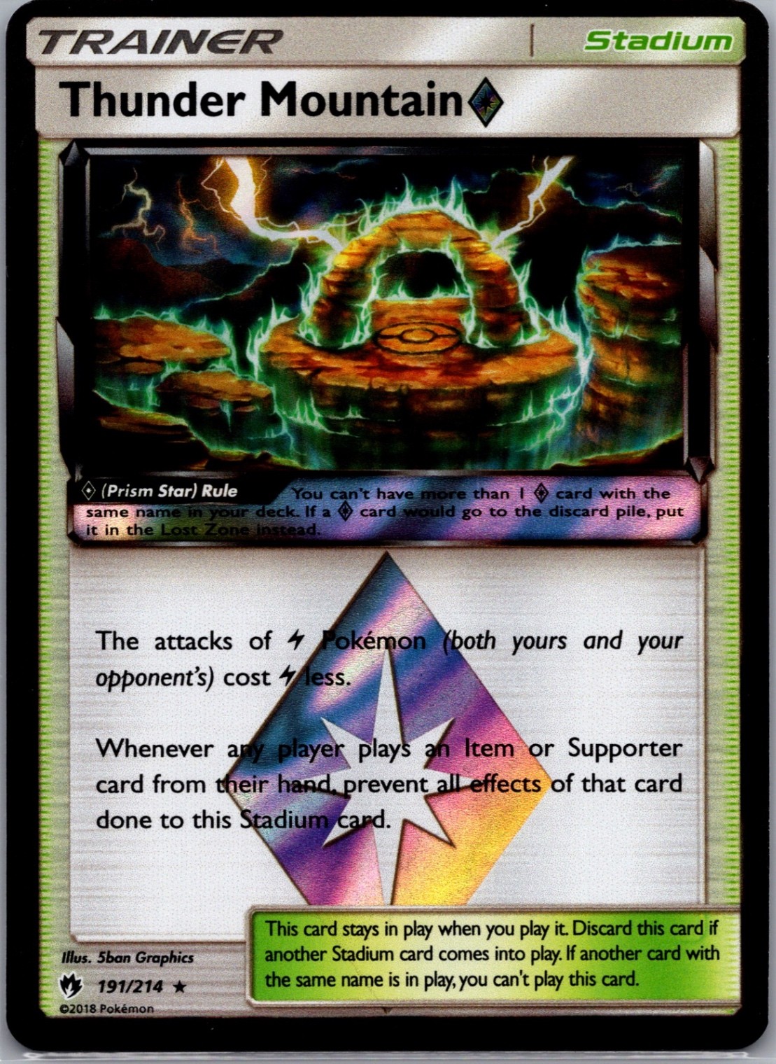 Thunder Mountain Prism Star Prism Rare SM - Lost Thunder 191/214 NM