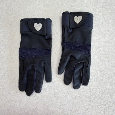 Horze Presume 22 Equestrian Riding Gloves Navy Blue Heart Size 5 little girls