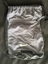Nike Gray Drawstring Gym Bag Sackpack Backpack Zip Pocket Clean Sports Travel 