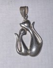 Vintage Sterling Silver Modernist Pair Of Asian Siamese Cats Pendant — photo 1