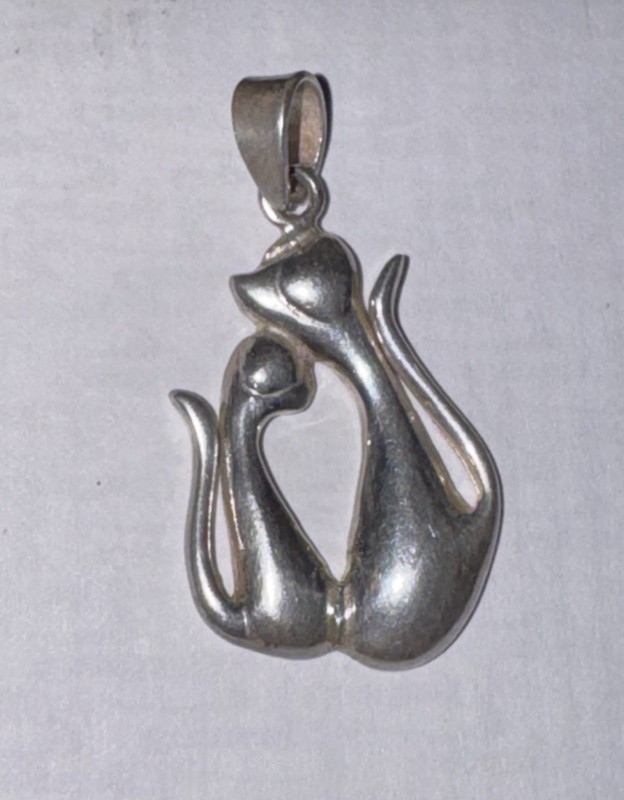 Vintage Sterling Silver Modernist Pair Of Asian Siamese Cats Pendant
