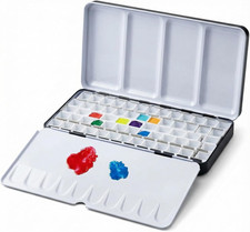Large Empty Watercolor Palette Tin with Lid - Holds 48 Half Pans 63 Included ,