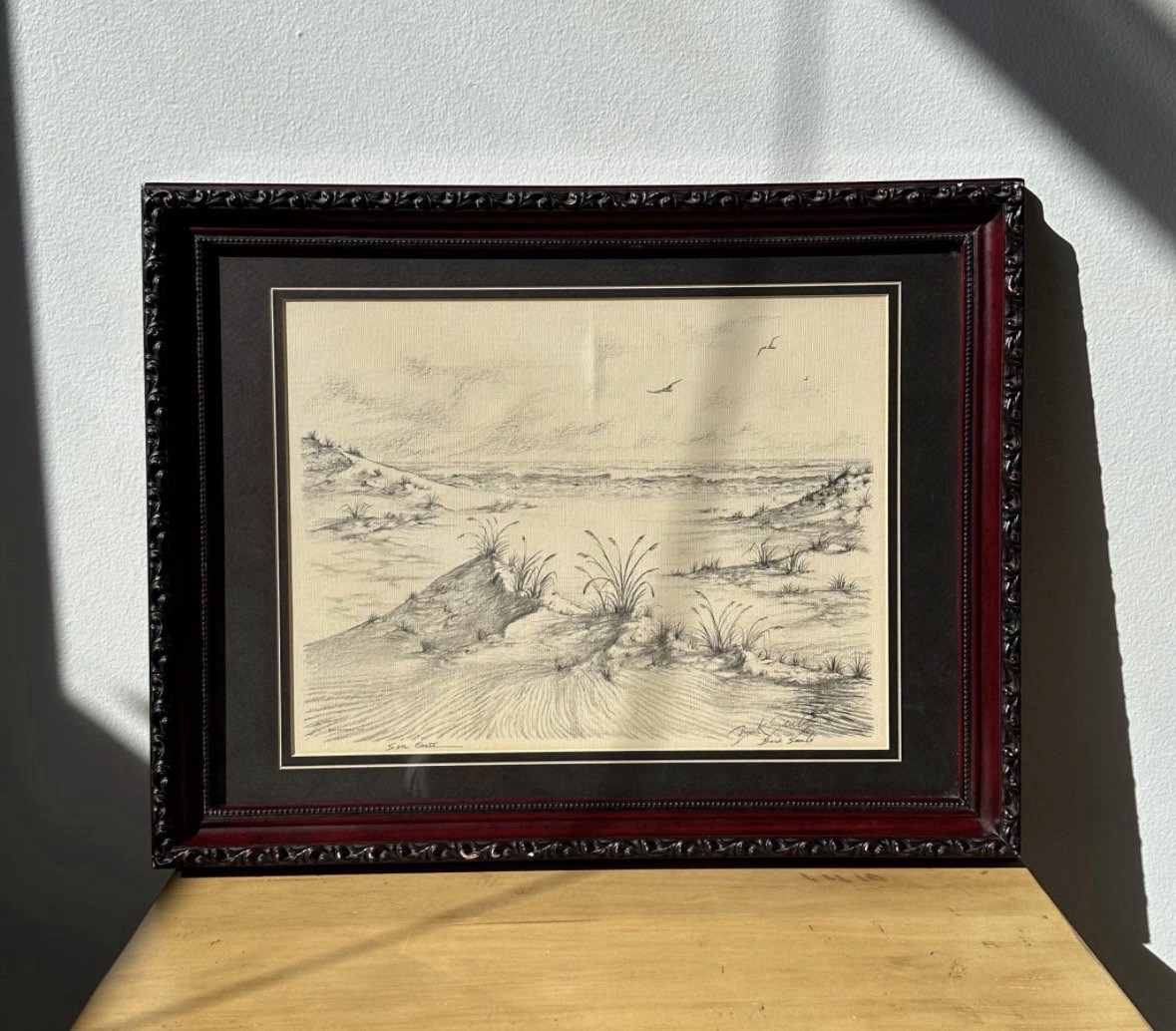14x18 Framed And Signed Art Sea Side Sketch