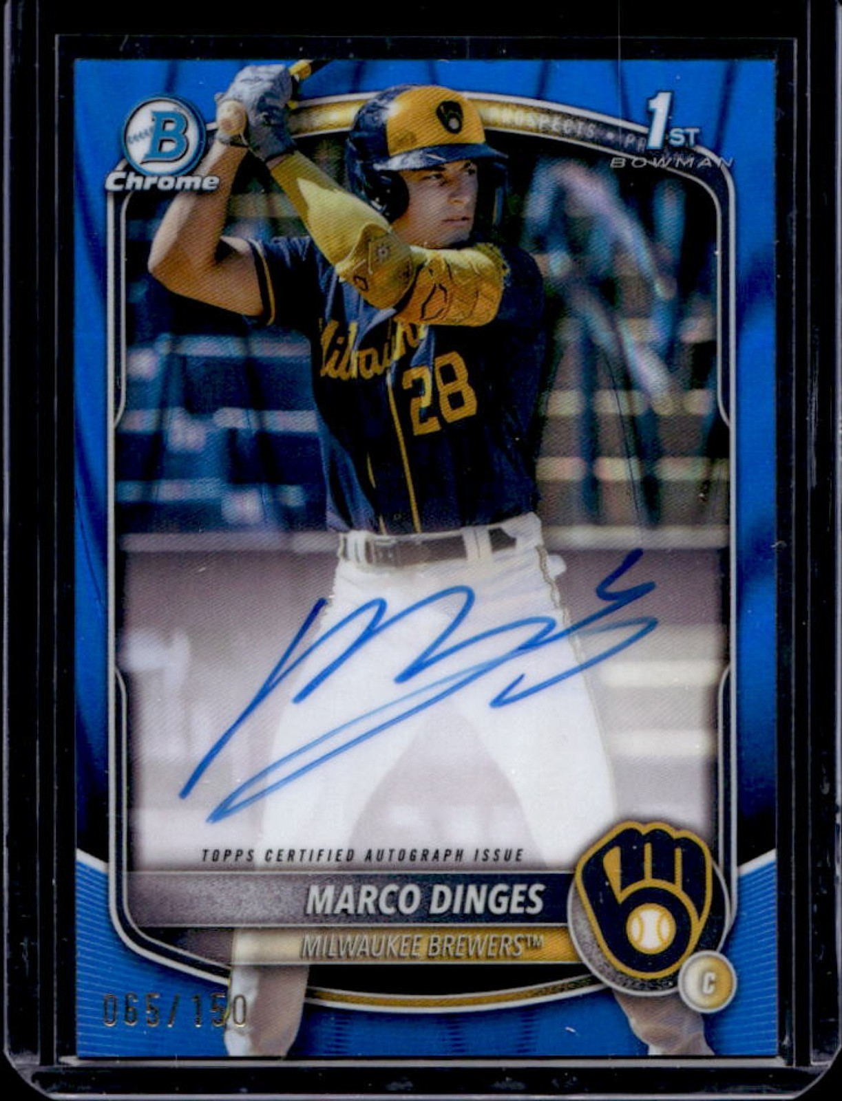 2025 Bowman Chrome Marco Dinges Auto Blue RayWave Refractor 1st #65/150