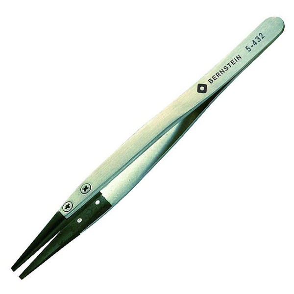 Bernstein ""Carbofib"" Tips Tweezers 125mm Flat Tips 2mm Width