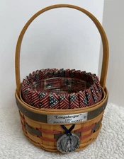Longaberger 8" Inaugural Basket Red White Blue 1997 w/ Plastic Liner Fabric