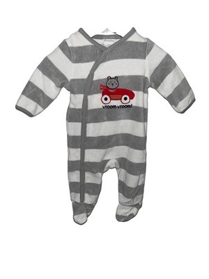Absorba Baby Boys' Velour Footie Gray/White 0 3 Months
