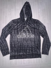adidas Boys Pullover Hoodie Size L 14/16 Black Gray Graphic Print Sweatshirt