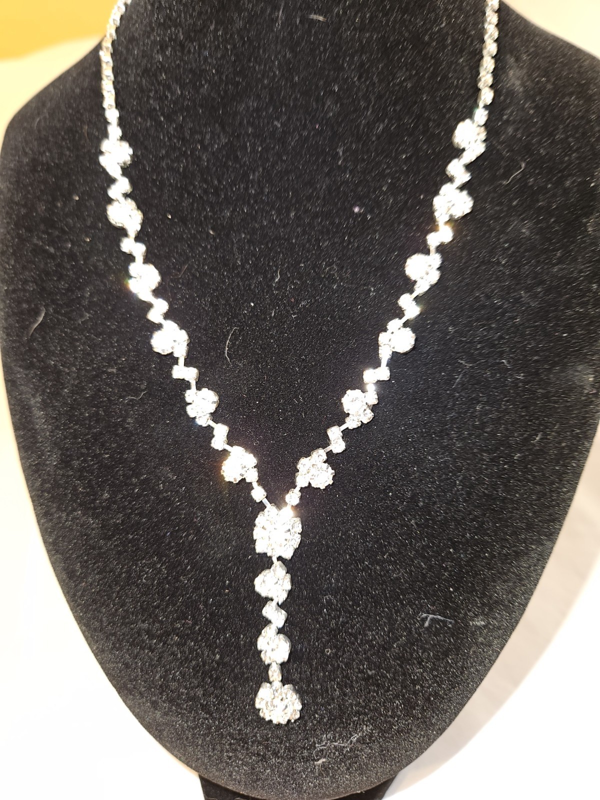 16" Statement Sparkle Silvertone Clear Rhinestone… - image 1