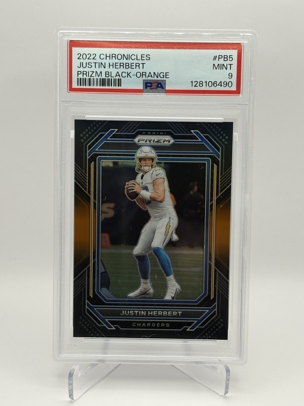 2022 Panini Chronicles - Prizm Black Justin Herbert #PB-5 Orange /75 PSA 9