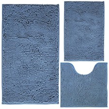 Bathroom Rugs Chenille 3 Piece Set Deep Blue Extra Soft Absorbent Shag Mat