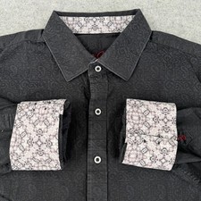 Robert Graham Men's Button Up Shirt 1XL Black Bayview Paisley Jacquard Flip Cuff