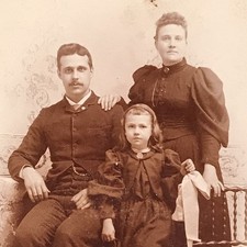 c1880s Victorian Cabinet Card Family Husband Wife Child Girl Studio Photograph