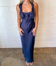 Astr Morrigan Ruffle Trim Halter Dress Navy