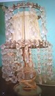 Antique Mini Chandelier Waterfall Table Lamp Crystal Prisms Brass And Glass — photo 1