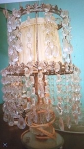 Antique Mini Chandelier Waterfall Table Lamp Crystal Prisms Brass And Glass